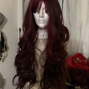 Elegant Burgundy Long Wavy Synthetic Wig